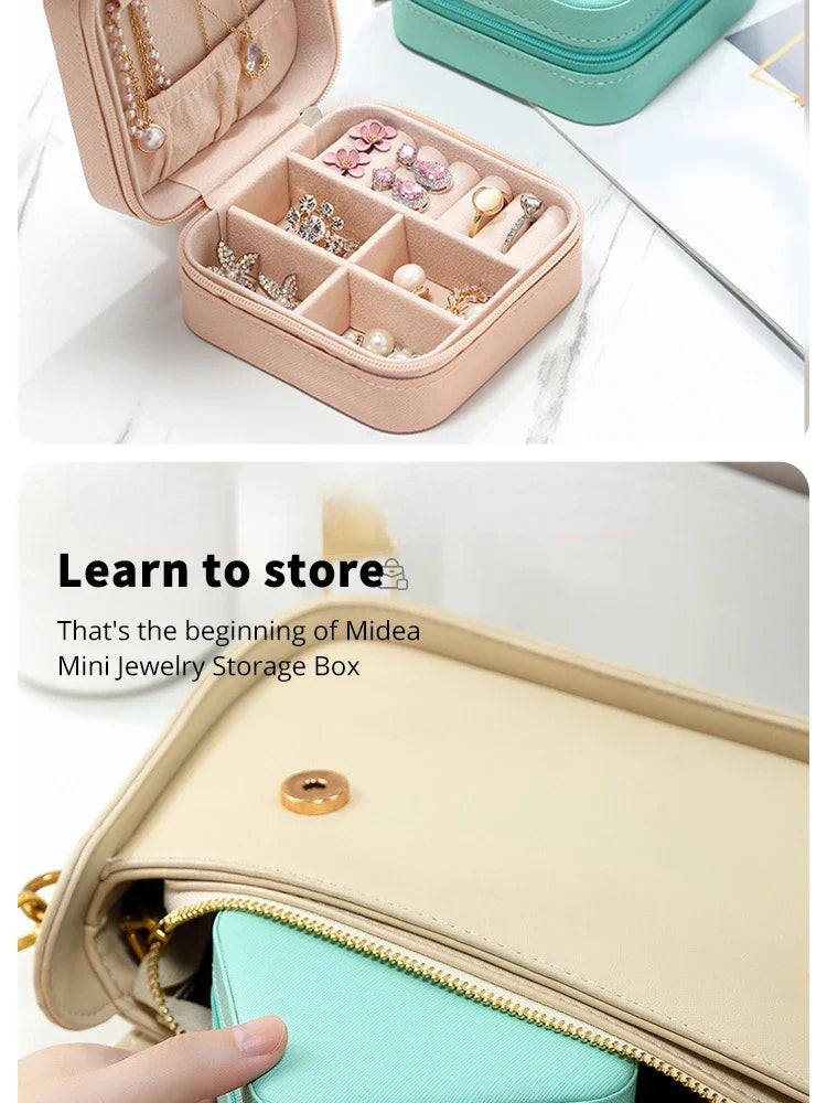 Mini Jewelry Storage Box Portable Home Travel Earrings Necklace Storage Case for Women Ring Organizer PU Leather Display Case