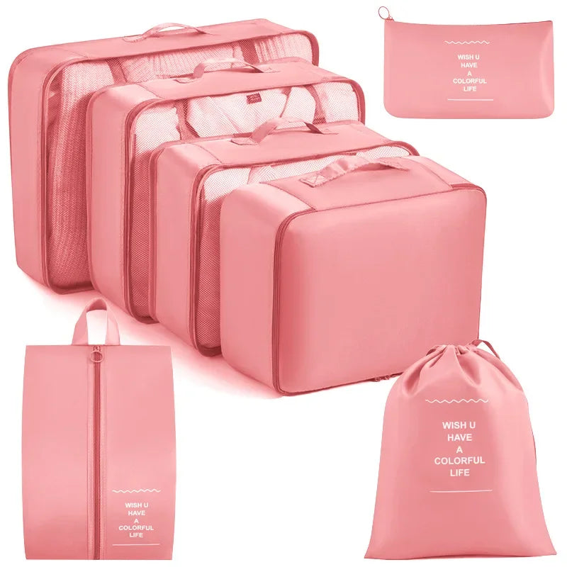 New 6 Pcs /Set Travel Organizer Storage Bags Suitcase Packing Cubes Set Cases Portable Luggage Clothes Shoe Tidy Pouch Folding